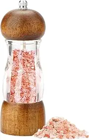 Oaken and Acrylic Salt and Pepper Grinder, 6 inch Adjustable Salt and Pepper Shakers, Refillable Manual Salt Pepper Mill (Oak Color)
