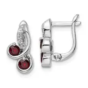 Sterling Silver Ss Rhod-Plate .68T.W. Garnet/White Topaz Swirl Hinged Earring