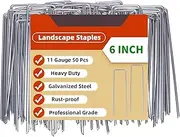 Hot-dip Galvanized Landscape Staples Plant Cover Stakes 11 Gauge Tent Stakes Garden Stakes Landscaping Fabric SOD Pins Yard Stakes for Decoration Weed Barrier Fabric (Primary, 6inch 50pc)