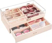[ProCase] 12 Slots Acrylic Clear Top Sunglass Organizer, 2 Layers Eyeglasses Case Multi Pairs Storage Eyewear Display Holder with Transparent Lid and Drawer