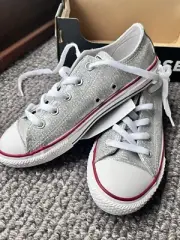 Converse All Star Sz 2 Girls Silver Glitter Shoes BNIB