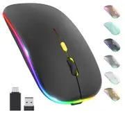 LED Wireless Mouse, Silent Mouse 2.4G Optical Mouse with USB & Type-c Receiver