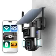 WIFI Solar Camera 4K Dual 20X Zoom 2 Cams 360 Home Human Detection Wireless