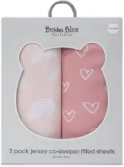 2PK Bubba Blue 55X84Cm Nordic Jersey Co-Sleeper Fitted Sheet 0-12M Berry/Rose