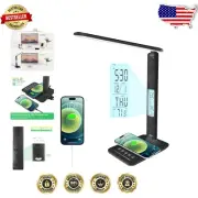 Modern Desk Lamp with Wireless Charger & Clock - Touch Control & Dimmable Light
