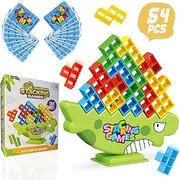 64 PCS Tetra Tower Balance Stacking Game, Dinosaur Stacking Toys with Cards, Team Building Blocks Board Puzzle Game, 2 Players or More Family Games for Kids, Adults, Party, Friends, Parties, Travel