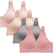 [Dress Cici] Front Snap Nursing Bra for Large Breast, Cotton Breastfeeding Bra, 4 Pack