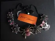Betsey Johnson Halloween Necklace Cat Spider Spiderwebs Ghost -- Sparkly! NWT!