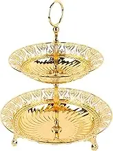 Luocute 2 Tier Fruit Plate Metal Round Gold Plated, Dessert Display Stands, Gold Cupcake Stand for Home Wedding Decoration