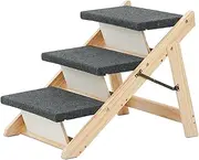 MEWANG Wooden Pet Stairs Portable 3 Levels Dog Steps Foldable Pet Ladder Up to 110 Pounds