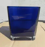 Vintage Cobalt Blue Glass Vase Planter Square Teleflora Poland 4 x 4 x 4 3/4