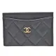 【CHANEL 香奈兒】經典菱格粒紋牛皮雙C LOGO金釦萬用信用卡夾(灰色AP0213C-GRAY-GP)