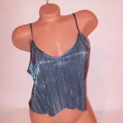 Victoria Secret Crop Tank Camisole Top Small Shine Pleat Dark Gray Shimmer Sleep