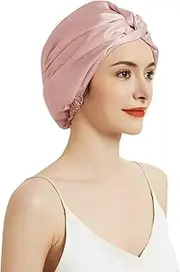 SILKTALE Pure Mulberry Silk Sleep Cap/Bonnet/Turban for Women,Double Layer Hair Wrap for Sleeping