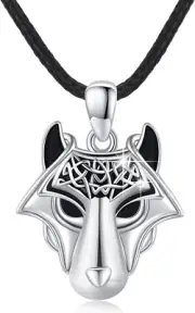 Viking Wolf Head Necklace for Men Women Celtic Pendant 925 Sterling Silver Gifts