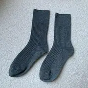 Plain Ribbed Socks Crew Sock - Gray - One Size
