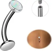 [ESHIONER] G23 Titanium Opal Barbell Piercing Jewellery White 14G 14 mm, Titanium