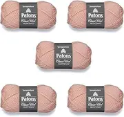 PATONS Classic Wool Pale Blush Yarn - 5 Pack of 3.5oz/100g - Wool - 5 Bulky - 120 Yards - Knitting/Crochet