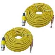 2 XLR 3 pin female to 1/4 TRS mic microphone extension patch cables 50 ft foot
