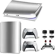 MaD Vision® Extra Durable Vinyl Skin Set for PS5 Digital + 5 Pairs Aiming Rings | Scratch Resistant Sticker Set for PlayStation 5 + 2 Controllers - for Chrome Silver Design