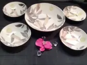 acacia home Bali Leaves melamine 5 PC Set Lg Serving Salad dessert bowls neutral