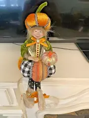 Halloween Elf Shelf Mantle Sitter on Pumpkin Nicole Miller Farmhouse Whimsical