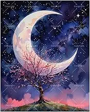Whimsical Night Sky Paint by Numbers Kit for Adults - DIY Crescent Moon and Cherry Blossom Tree Painting on Canvas 16x20 Inches, Acrylic Paint Set, Suitable for Beginners, Art for Decoration
