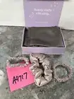 Locks & Mane 100% Mulberry Silk 3Pc Scrunchie Set W/Queen Pillow Case Grey Pink