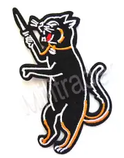 Black Cat Fight with Fink Knife I'll Cut You Patch (Iron-on) Larger Than Most!