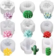 9Pcs Succulent Silicone Mold Safe Cactus Flower Resin Mold Silicone Candle Mold 3D Succulent Resin Epoxy Casting Mold Succulent Cacti Candle Mold for DIY Decoration