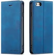QLTYPRI iPhone 6 Plus 6S Plus Case, Premium PU Leather Cover TPU Bumper with Card Holder Kickstand Hidden Magnetic Adsorption Shockproof Flip Wallet Case for iPhone 6 Plus 6S Plus - Blue