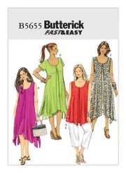 BUTTERICK SEWING PATTERN 5655 MISSES 8-16 EASY LOOSE FITTING DRESS, TOPS & PANTS