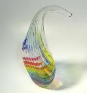 HAND BLOWN GLASS SCULPTURE (16"), DIRWOOD, RAINBOW RED BLUE AQUA PURPLE, n3606