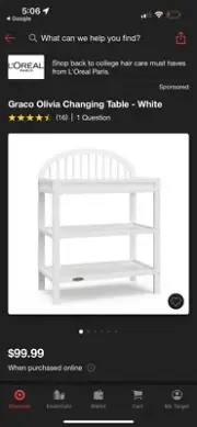 Graco Olivia Changing Table with Water-Resistant Changing Pad - GREENGUARD