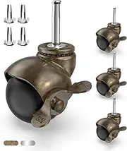 HOLKIE 2 inch Ball Caster Wheels Locking Stem Casters, Furniture Casters Set of 4 Brass Vintage Antique Swivel Caster, 5/16" x 1-1/2" Stem Casters Wheels Pole with Sleeve for Furniture Legs