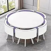 Dining Reception Conference Table and 6 Chairs, 110cm Round Kitchen Table with Metal Bracket, Reception Coffee Table Set for 6(5)