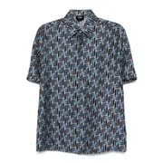 [Fendi] Fendi Logo-print Silk Shirt 40 CM GREY/BLUE