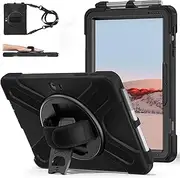 ZenRich Surface Go 4 Case 2023, Case for Surface Go 3 2021 / Go 2 2020 / Surface Go Case 2018, zenrich Heavy Duty Shockproof Rugged Case with Pen Holder Stand Hand Strap and Shoulder Belt -Black