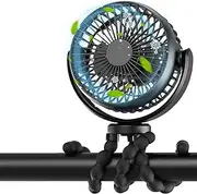 Portable Stroller Fan, 5200mAh Mini Handheld Fan for Baby, Car Seat Fan with 3 Speeds, USB or Battery Powered, 360° Rotatable Fan for Bike Crib Treadmill Travel