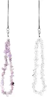 eMagTech 2PCS Mobile Phone Beads Lanyard Phone Charm Crystal Bead Hand Wrist Strap Bracelet for Keychains U Disk Handbag Decoration (Purple & Transparent)
