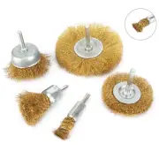 5Pcs Brass Wire Polishing Brush Wheel Set， Crimped Cup Brush with 1/4" Shank ，0.