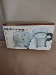 French Press Sugar & Creamer Arcosteel Glass & Chrome Footed Set of 2 BRAND NEW