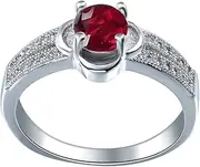 [Bigood] Fashion Crystal CZ Plated 925 Sterling Silver Wedding Solitaire Ring Red