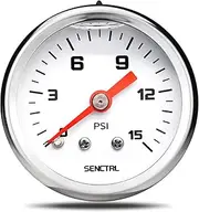 SENCTRL 0-15 Psi Fuel Pressure Gauge, 1-1/2" Dial Size, 1/8" NPT Back Mount, Silicone Oil Liquid Filled, Stainless Steel Case, Inline Low Pressure Gauge, for Water Oil Air Pressure Test