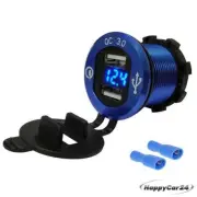 Car Fast Charger Power Socket Dual USB LED Voltmeter 12V 24V QC3.0 Waterproof