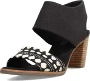 NWT TOMS Majorca Cutout Block Heels White Black Pattern Casual Sandals 10009814