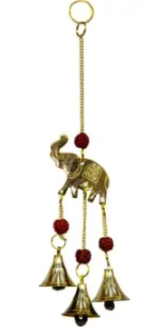 9.5" Brass- LUCKY ELEPHANT - with Rudraska -Wind Chime Windchime Feng Shui Bell