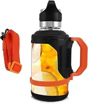 70oz Glass Water Bottle with Foldable Handle, Robust Water Separation Glass Teapot with Stainless Steel Soaker, Half Gallon Water Bottle with Strap, Glass Tea Kettle with Strainer for Outdoor (Orange)