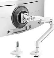 monTEK Heavy-Duty Monitor Arm for 17-57" Ultrawide Curved Screen, Supports up to 59.4 lbs, Adjustable Gas Spring Arm, 75/100 VESA Mount, Clamp & Grommet Desk Monitor Mount Single, White