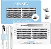 KevKev Lash Extension Kit 120Pcs DIY Lash Extension Kit Lash Clusters Lash Bond and Seal D Curl 10-16mm Soft Natural Cluster Lashes Lash Applicator Tool for Eyelash Extensions (Ocean, 10-16mix)